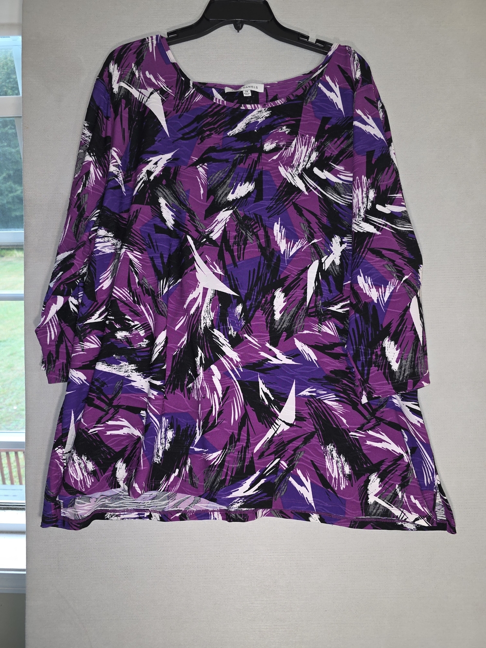 Emily Daniels Purple Abstract Print Top — 2X